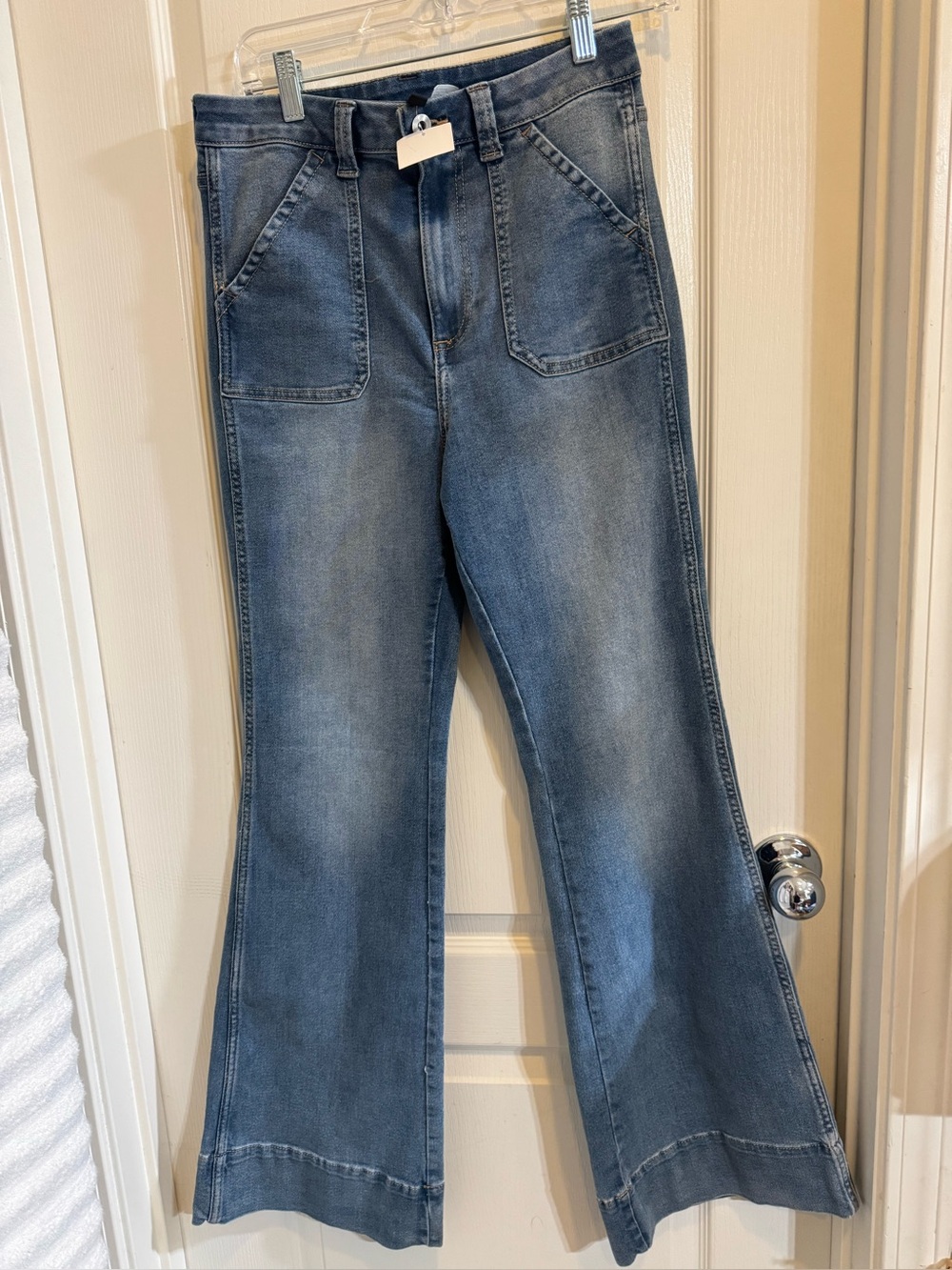 H and m Divided Washed Blue High-Rise Flare Jeans